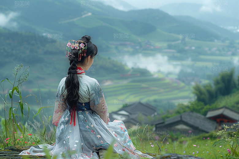 女生旅行背影探险旅游摄影图