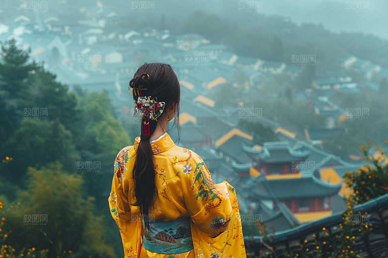 女生旅行背影高清徒步摄影图