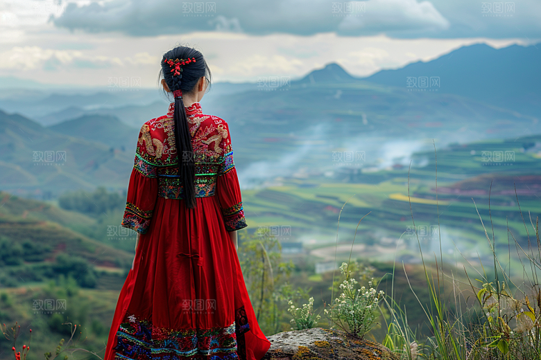 女生旅行背影高清唯美摄影图