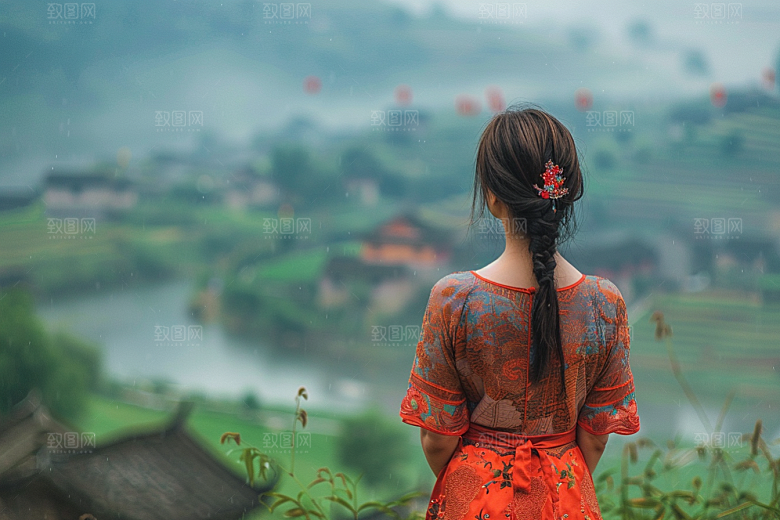 女生旅行背影户外辽阔摄影图