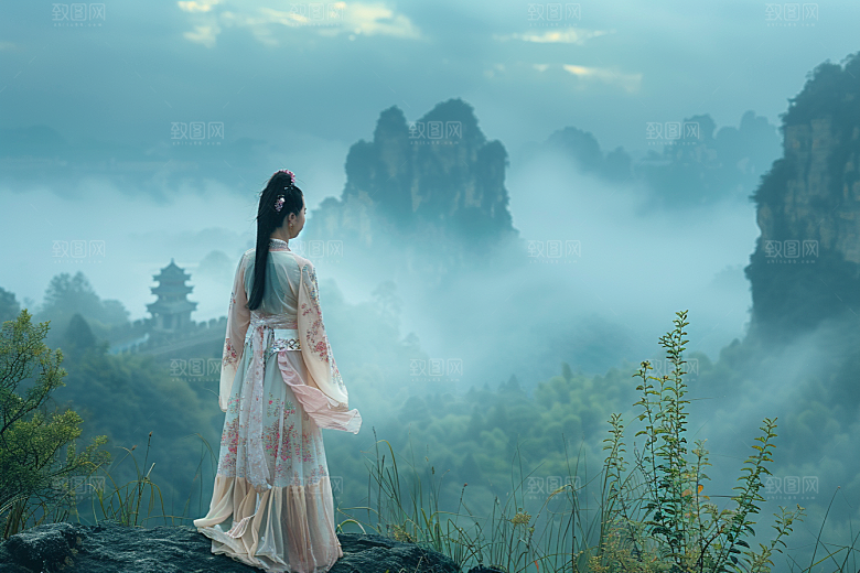 女生旅行背影旅游风光摄影图