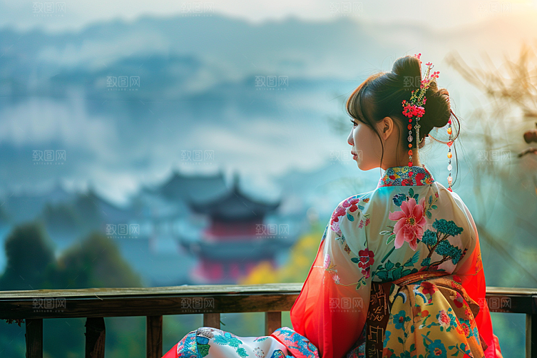 女生旅行背影辽阔户外摄影图