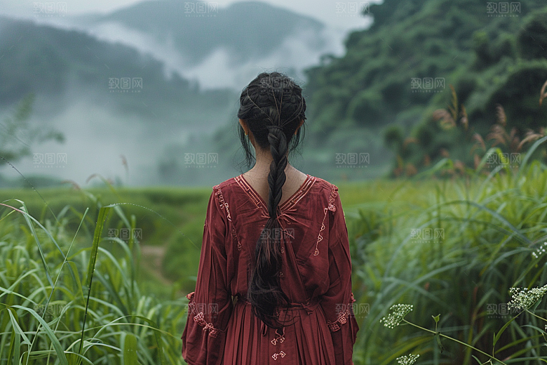 女生旅行背影自由行辽阔摄影图