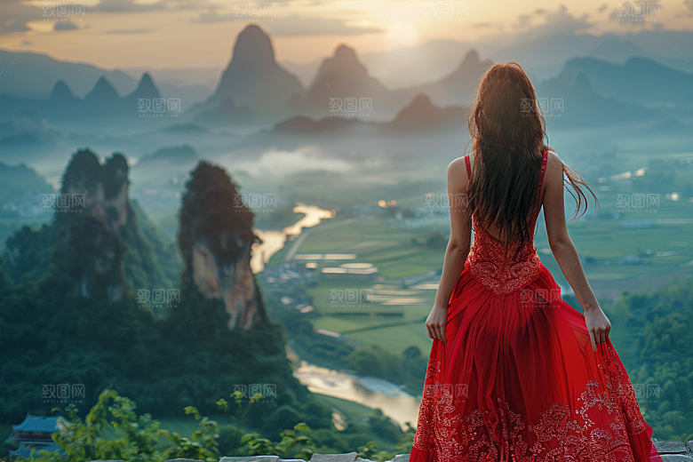 女生旅行背影高清辽阔摄影图