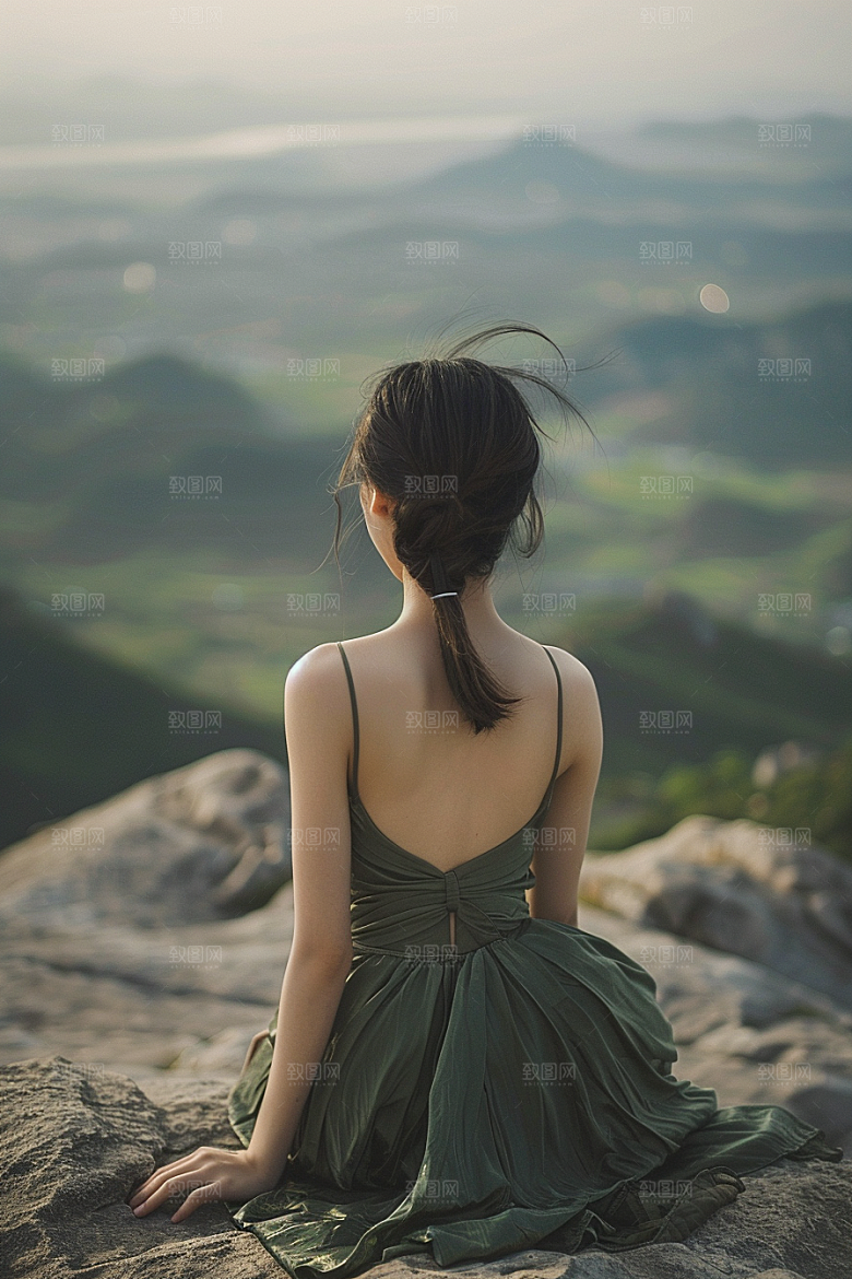 女生旅行背影辽阔高清摄影图