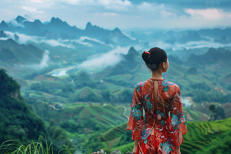 女生旅行背影自然高清摄影图