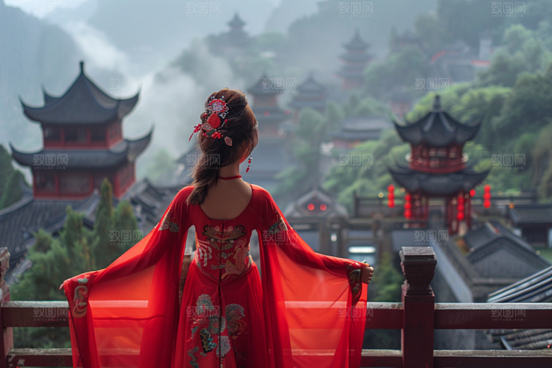 女生旅行背影风光徒步摄影图