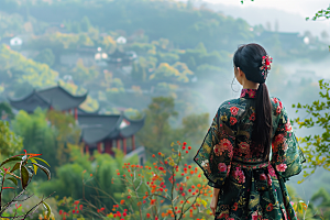 女生旅行背影旅游唯美摄影图