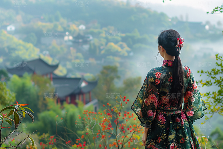 女生旅行背影旅游唯美摄影图