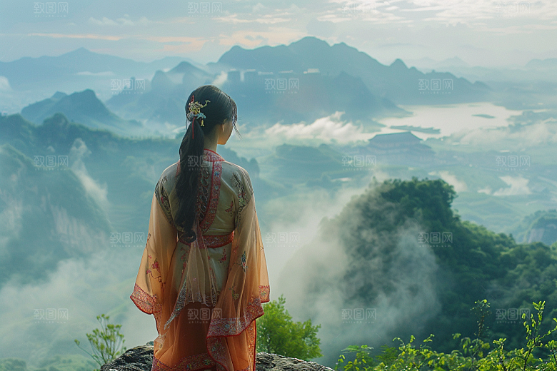 女生旅行背影徒步高清摄影图