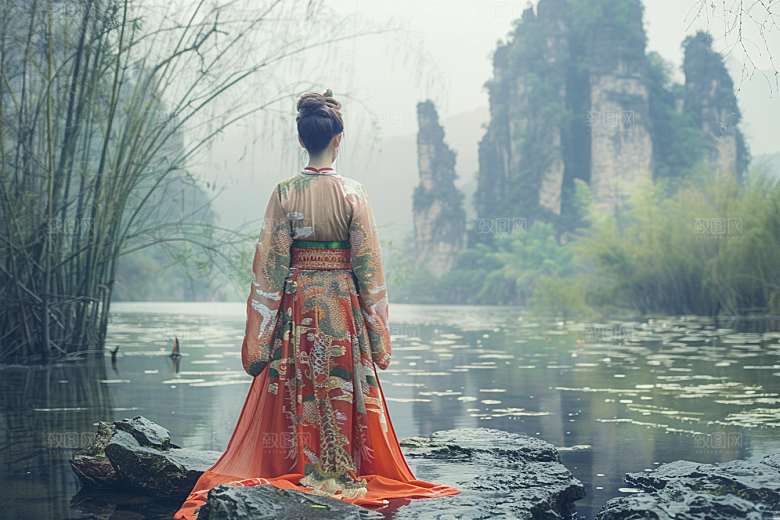女生旅行背影人物探险摄影图