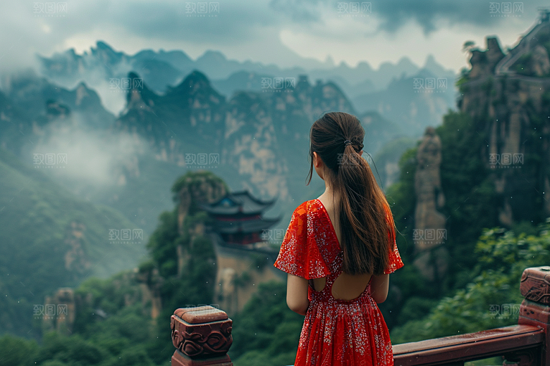 女生旅行背影风光户外摄影图