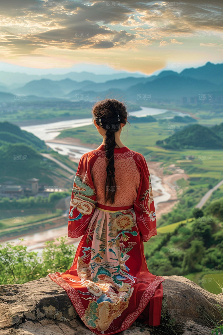 女生旅行背影户外探险摄影图