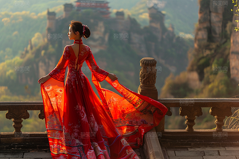 女生旅行背影探险辽阔摄影图