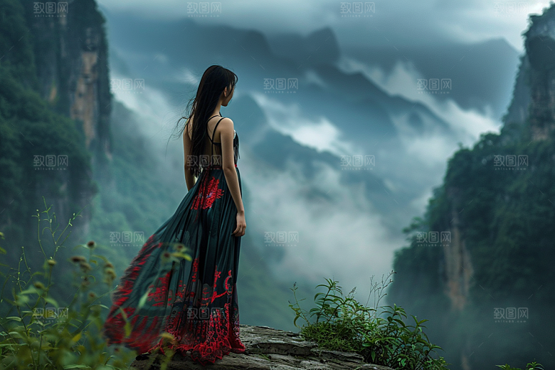 女生旅行背影徒步人物摄影图