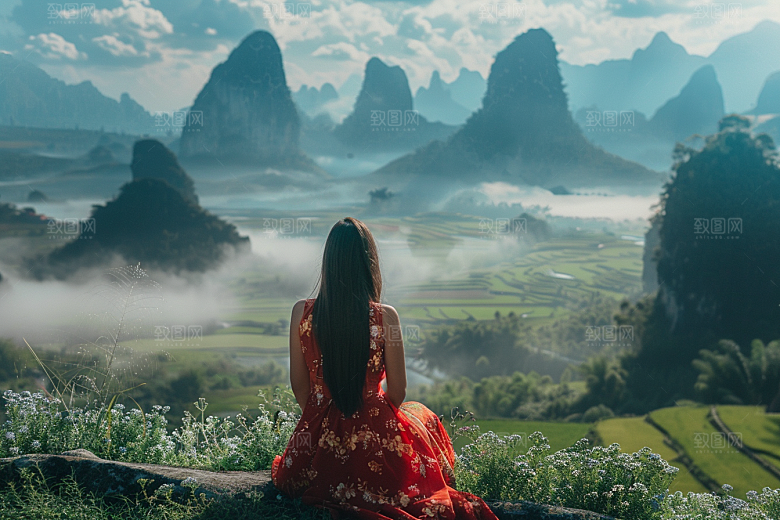 女生旅行背影自由行唯美摄影图