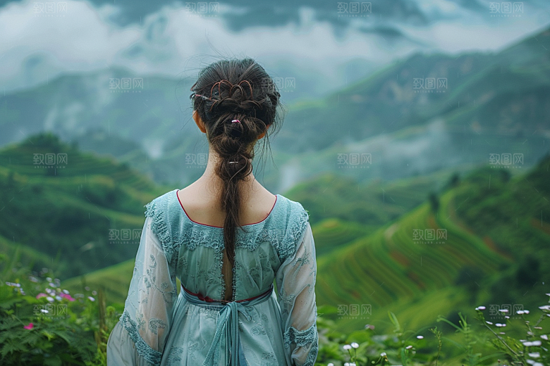 女生旅行背影徒步自然摄影图
