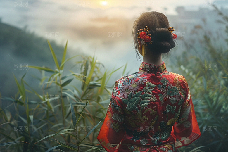 女生旅行背影风光户外摄影图