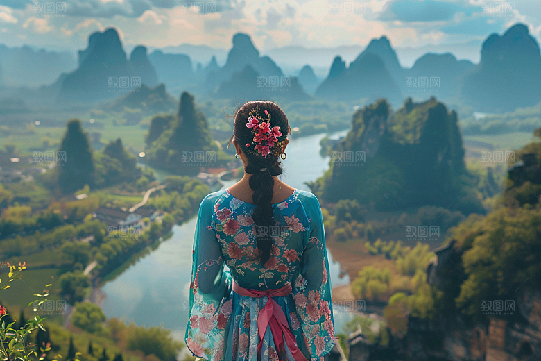 女生旅行背影人物辽阔摄影图