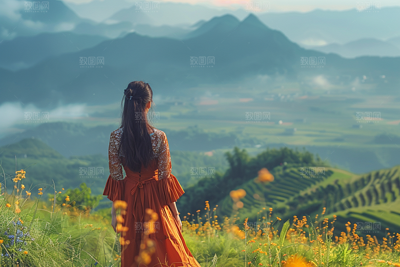 女生旅行背影自由行唯美摄影图