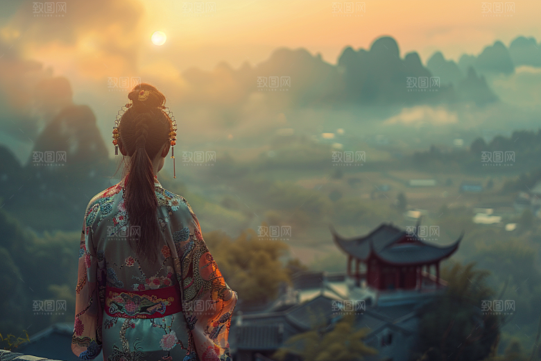 女生旅行背影唯美自由行摄影图