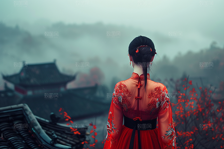 女生旅行背影探险自由行摄影图