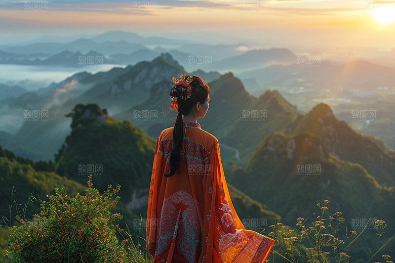 女生旅行背影高清辽阔摄影图