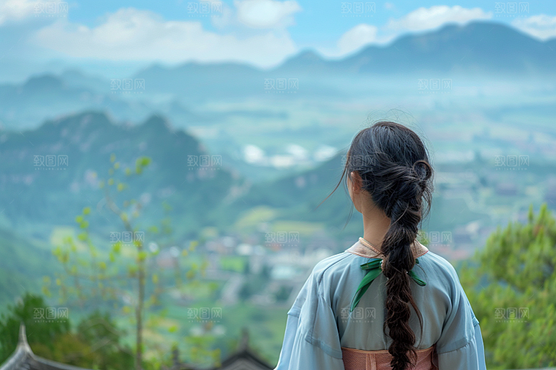 女生旅行背影探险徒步摄影图