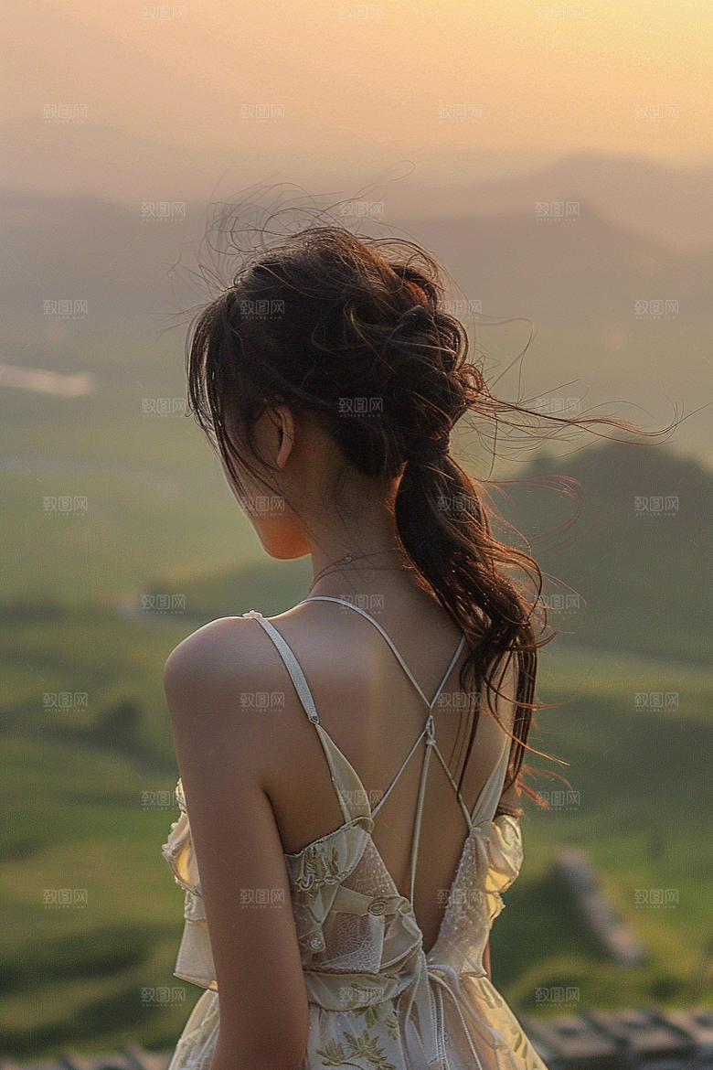 女生旅行背影辽阔人物摄影图