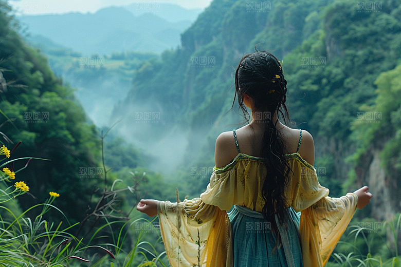 女生旅行背影徒步唯美摄影图