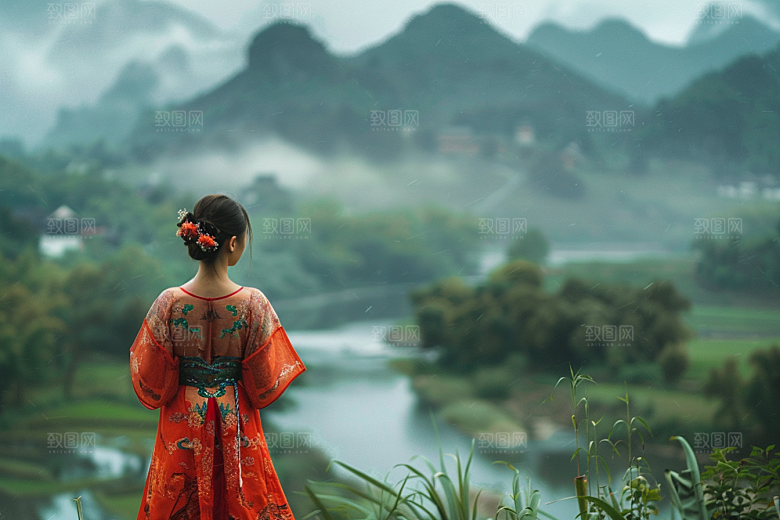 女生旅行背影旅游唯美摄影图