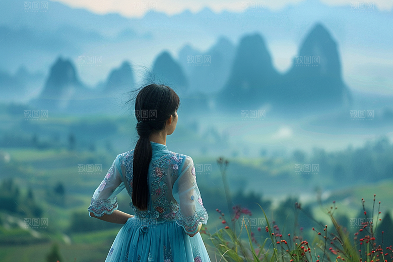 女生旅行背影唯美辽阔摄影图