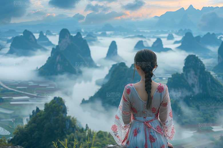 女生旅行背影旅游唯美摄影图