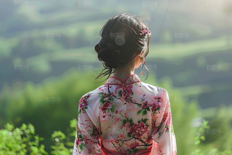 女生旅行背影自由行唯美摄影图