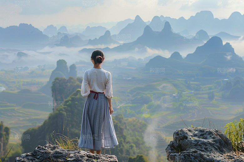 女生旅行背影自由行人物摄影图