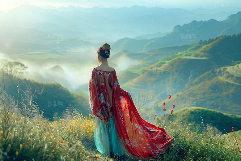 女生旅行背影旅游高清摄影图