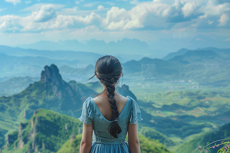女生旅行背影旅游辽阔摄影图