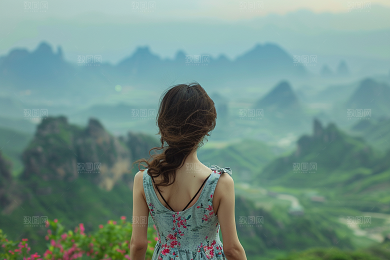 女生旅行背影人物风光摄影图