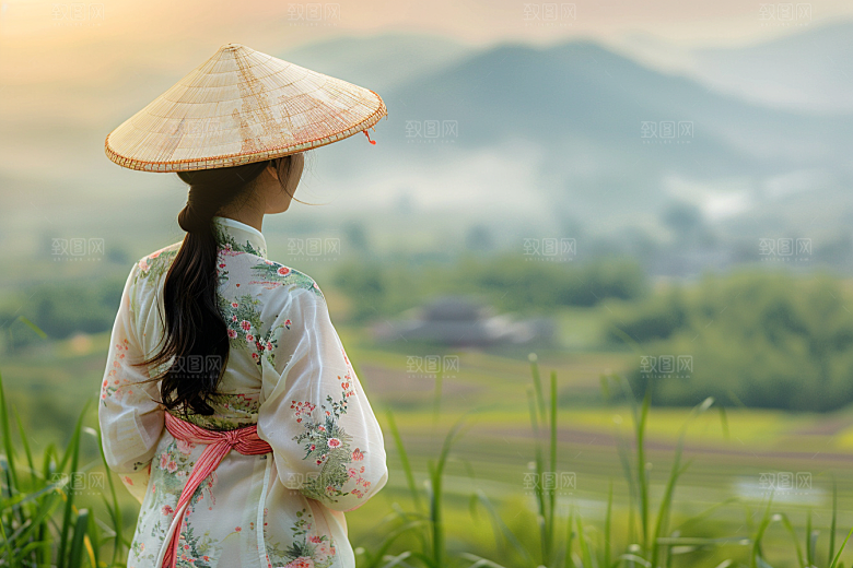 女生旅行背影高清自由行摄影图