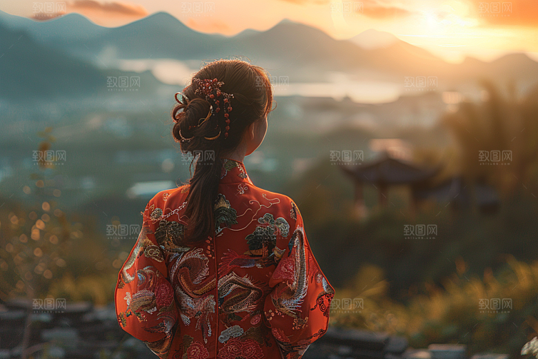 女生旅行背影唯美自由行摄影图