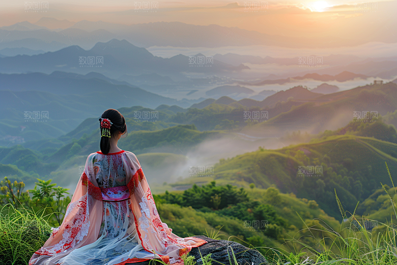女生旅行背影自由行高清摄影图