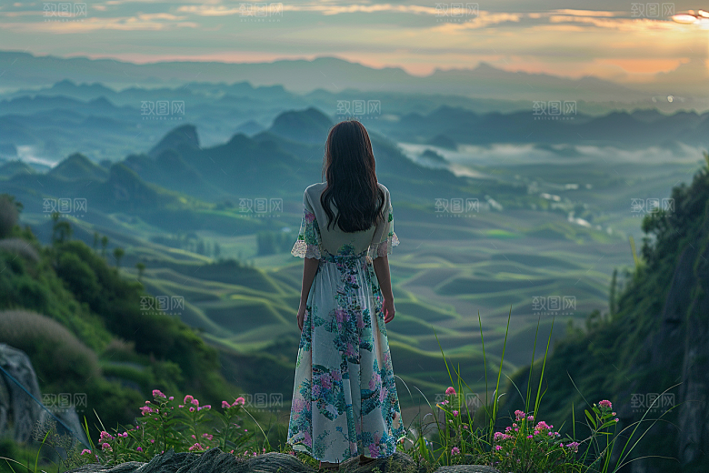 女生旅行背影探险辽阔摄影图