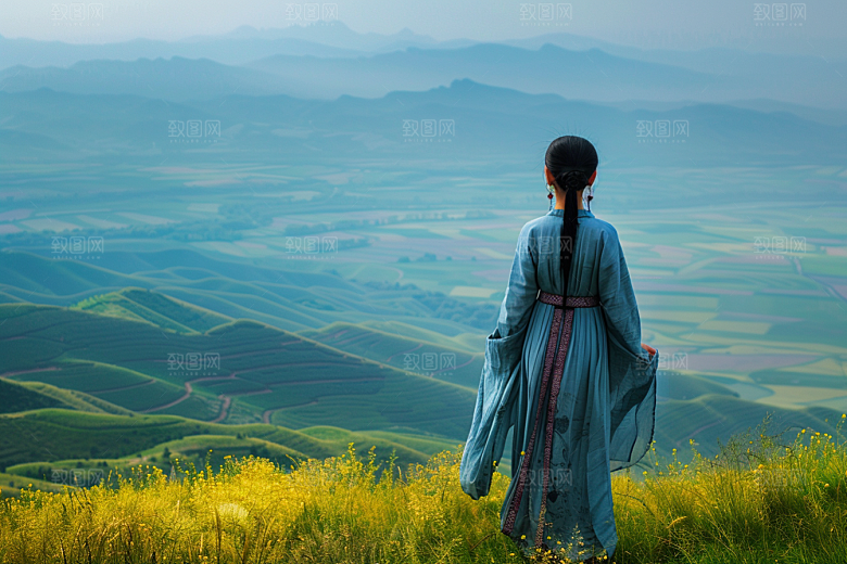 女生旅行背影风光徒步摄影图
