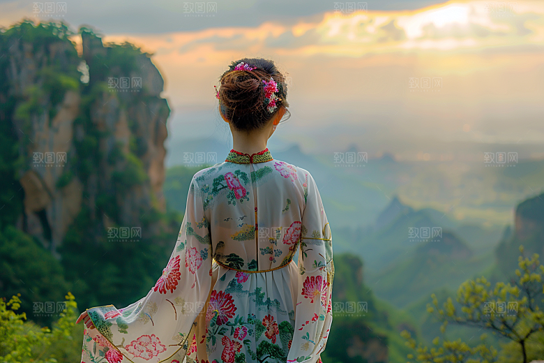 女生旅行背影户外风光摄影图
