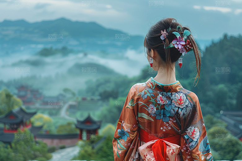 女生旅行背影探险自由行摄影图