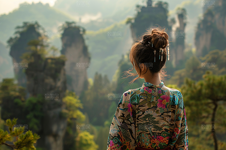 女生旅行背影徒步探险摄影图