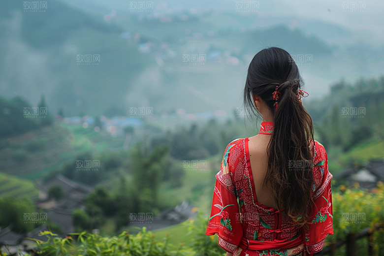 女生旅行背影辽阔探险摄影图