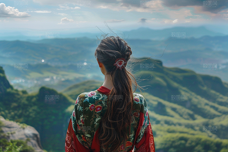 女生旅行背影高清风光摄影图