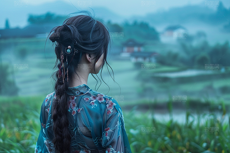 女生旅行背影旅游探险摄影图
