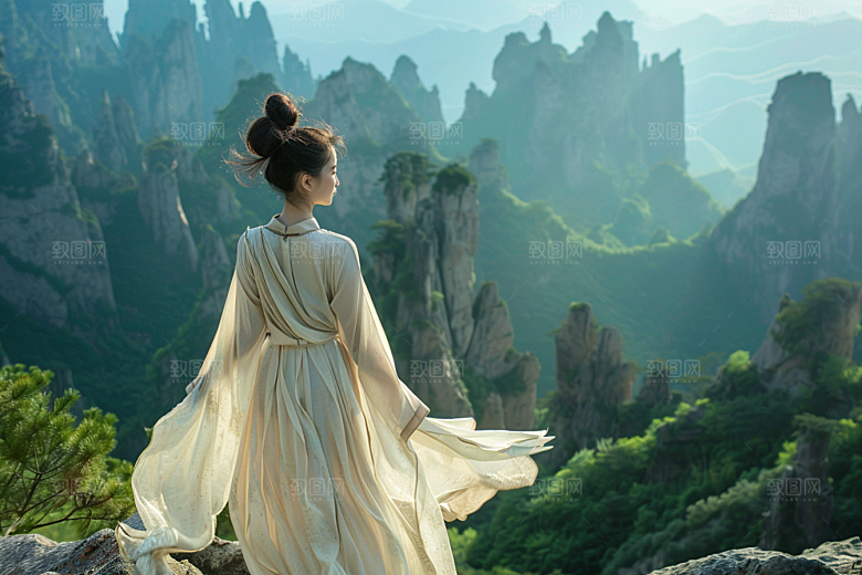 女生旅行背影自由行户外摄影图